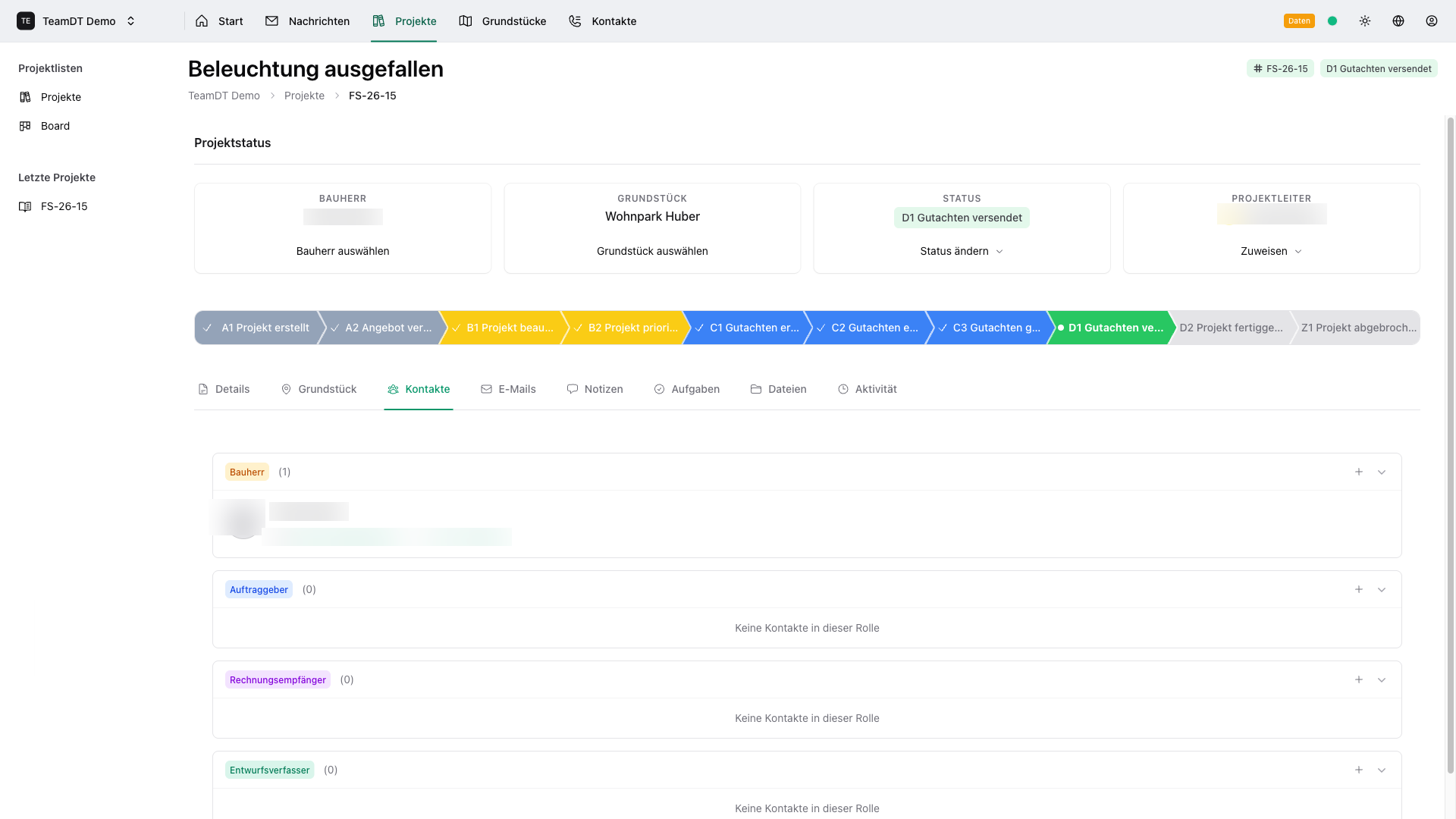 Project roles and contact management
